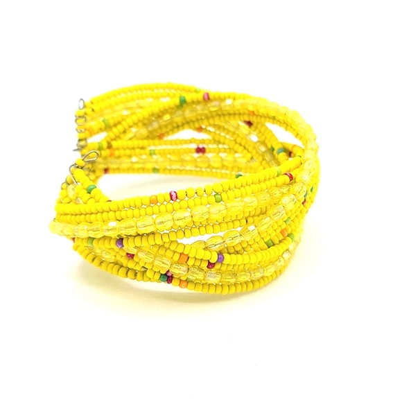 Wire Wrap Seed Bead Woven Braided Wide Cuff Bracelet Vintage - Picture 5 of 8